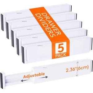 imageLifewit 5 Pack Drawer Dividers 4quot High 1117quot Adjustable Dresser Drawer Organizers for Clothes Expandable Dresser Separators in BedroomBathroomKitchenVanityOffice Organization and Storage White5