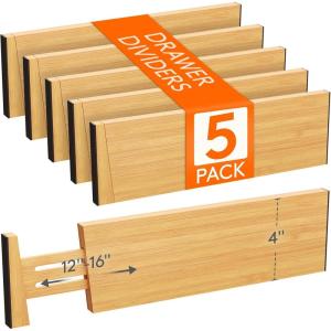 imageLifewit 5 Pack Drawer Dividers Bamboo 4quot High 1217quot Adjustable Drawer Organizers for Clothes Expandable Dresser Separators in BedroomBathroomKitchenFridgeOffice Organization and Storage5