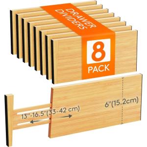 imageLifewit 6 Pack 6quot Deep Bamboo Drawer Dividers 13165quot Expandable Drawer Organisers for Clothes Adjustable Dresser Drawer Divider Clothing Drawers Separators for Dresser Bedroom Bathroom Office8