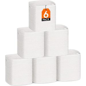 imageLifewit 6 Pack Storage Cubes 11 Inch Cotton Rope Woven Baskets Foldable Decorative Cube Storage Bins Hand Storage Box for Organizing Home Organizers with Handles for Shelves Closet White ampamp BrownWhite