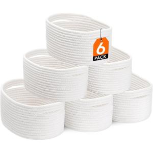 imageLifewit 6 Pack Woven Baskets for Storage Cotton Rope Baskets Cube Storage Bins Cute Small Shelf Baskets for Organizing Round Storage Box Caddy for Closet Living Room Bedroom Playroom WhiteWhite