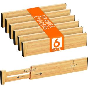 imageLifewit 8 Pack Drawer Dividers Bamboo 24quot High 1622quot Adjustable Drawer Organizers for Clothes Wooden Dresser Separators in BedroomBathroomKitchenFridgeOffice Organization and Storage6