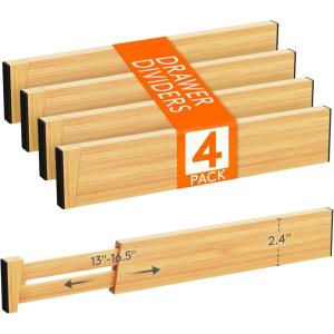 imageLifewit 8 Pack Drawer Dividers Bamboo 24quot High 1622quot Adjustable Drawer Organizers for Clothes Wooden Dresser Separators in BedroomBathroomKitchenFridgeOffice Organization and Storage4