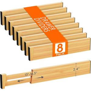 imageLifewit 8 Pack Drawer Dividers Bamboo 24quot High 1622quot Adjustable Drawer Organizers for Clothes Wooden Dresser Separators in BedroomBathroomKitchenFridgeOffice Organization and Storage8