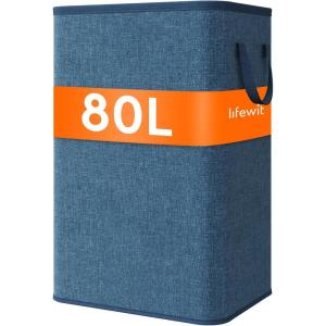 imageLifewit 80L Large Tall Laundry Hamper Collapsible Laundry Basket with Handles Foldable Clothes Hampers for Laundry Portable Dirty Clothes Hamper for Dorm College Bedroom Bathroom Light GrayDark Blue