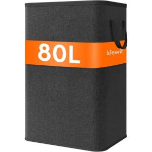 imageLifewit 80L Large Tall Laundry Hamper Collapsible Laundry Basket with Handles Foldable Clothes Hampers for Laundry Portable Dirty Clothes Hamper for Dorm College Bedroom Bathroom Light GrayBlack