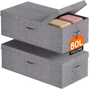 imageLifewit 80L Under Bed Storage Containers 98 Inch Tall Underbed Clothes Storage Organizer Bin with Sturdy Sidewalls Bottom 3 Lids Deep Storage Drawer for Clothes Shoes Blankets Pillows 2 Pack2