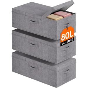 imageLifewit 80L Under Bed Storage Containers 98 Inch Tall Underbed Clothes Storage Organizer Bin with Sturdy Sidewalls Bottom 3 Lids Deep Storage Drawer for Clothes Shoes Blankets Pillows 2 Pack3