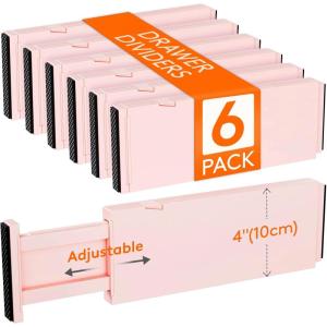 imageLifewit 9 Pack Drawer Dividers 4quot High 1117quot Adjustable Drawer Organizers for Clothes Expandable Dresser Separators in BedroomBathroomKitchenFridgeOffice Organization and Storage WhitePink