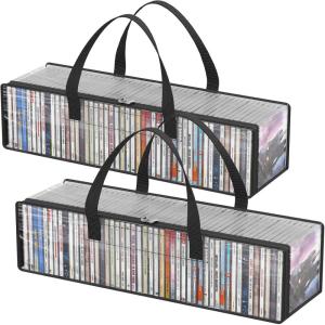 imageLifewit CD Storage Bags 2 Pack Clear PVC Plastic CD Case Holder with Handles Front Window Zipper Design Stackable Media Organizer Box for Albums Hold up to 100 Pcs CDs 50 Each2
