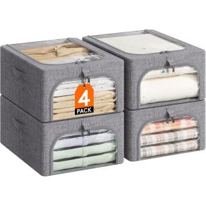 imageLifewit Clothes Storage Bins with Metal Frame 6 Pack Fabric Stackable Storage Bags with Lids Zipper Foldable Clost Organizers Containers for Clothing Blanket Winter Cloth 40L4