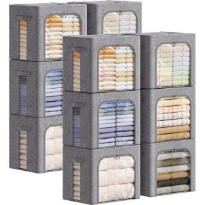 imageLifewit Clothes Storage Bins with Metal Frame Stackable Storage Box Foldable Clothing Storage Bins with Lids 40L Storage Bags Fabric Box Organizer with Clear Window Zippers Sturdy Handles 4 Pack12
