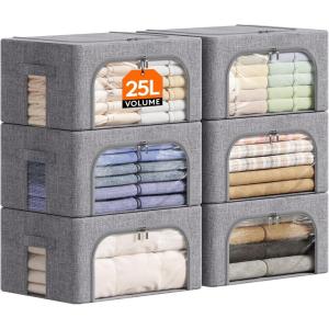 imageLifewit Clothes Storage Bins with Metal Frame Stackable Storage Box Foldable Clothing Storage Bins with Lids 40L Storage Bags Fabric Box Organizer with Clear Window Zippers Sturdy Handles 4 Pack6
