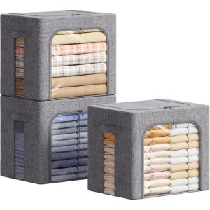 imageLifewit Clothes Storage Bins with Metal Frame Stackable Storage Box Foldable Clothing Storage Bins with Lids 40L Storage Bags Fabric Box Organizer with Clear Window Zippers Sturdy Handles 4 Pack3