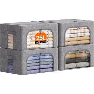 imageLifewit Clothes Storage Bins with Metal Frame Stackable Storage Box Foldable Clothing Storage Bins with Lids 40L Storage Bags Fabric Box Organizer with Clear Window Zippers Sturdy Handles 4 Pack4
