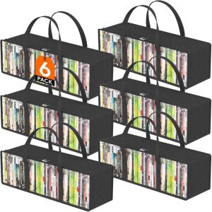 imageLifewit DVD Storage Bags 6 Pack Clear PVC Plastic DVD Organizer with Handles and Zipper Media Holder for Blu Ray Disc Movie Cases VHS Box Video Game Disks Albums Holds 240 Pcs DVDs 40 Each213L x 63W x 59H for CD