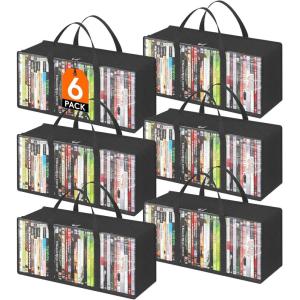 imageLifewit DVD Storage Bags 6 Pack Clear PVC Plastic DVD Organizer with Handles and Zipper Media Holder for Blu Ray Disc Movie Cases VHS Box Video Game Disks Albums Holds 240 Pcs DVDs 40 Each205L x 71W x 91H for DVD