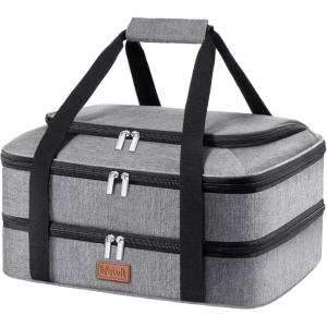 imageLifewit Double Decker Casserole Carrier for Hot and Cold Food Insulated Casserole Dish Carrier Carrying Case with Tool Room Thermal Bag for Potluck Parties Cookouts Fits 9quot13quot Baking Dish GrayGray