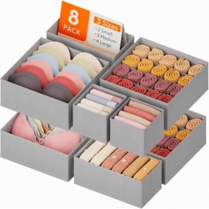imageLifewit Drawer Organizer Clothes for Closet 16 Pack 3 Sizes Underwear Wardrobe Drawer Dividers Fabric Foldable Dresser Storage Organizer Bins for Sock Bra Lingerie Undies GreyLight Gray