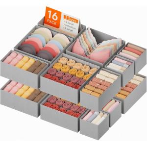 imageLifewit Drawer Organizer Clothes for Closet 16 Pack 3 Sizes Underwear Wardrobe Drawer Dividers Fabric Foldable Dresser Storage Organizer Bins for Sock Bra Lingerie Undies GreyDove Gray