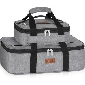 imageLifewit Duo Insulated Casserole Carrier for Hot or Cold Food Lasagna Holder 2 Compartments Thermal Lunch Tote for Potluck Parties Cookouts Fits 9quotx13quot Casserole Dish GrayGray
