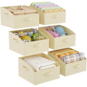 imageLifewit Fabric Extra Large Trapezoid Closet Storage Bins for Shelf 6 Pack Closet Organizer Baskets with Handles Foldable Clothes Containers for Book Purse 197quot x 11quot x 79quot 23L Light GrayBeige