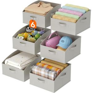 imageLifewit Fabric Extra Large Trapezoid Closet Storage Bins for Shelf 6 Pack Closet Organizer Baskets with Handles Foldable Clothes Containers for Book Purse 197quot x 11quot x 79quot 23L Light GrayLight Gray