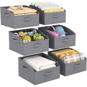 imageLifewit Fabric Extra Large Trapezoid Closet Storage Bins for Shelf 6 Pack Closet Organizer Baskets with Handles Foldable Clothes Containers for Book Purse 197quot x 11quot x 79quot 23L Light GrayGray