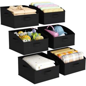 imageLifewit Fabric Extra Large Trapezoid Closet Storage Bins for Shelf 6 Pack Closet Organizer Baskets with Handles Foldable Clothes Containers for Book Purse 197quot x 11quot x 79quot 23L Light GrayBlack