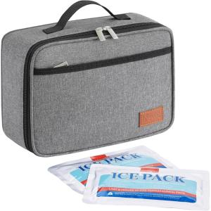 imageLifewit Freezable Lunch Box Insulated Reusable Lunch Bag with 2 Ice Packs Mini Cooler Snack Bag for Bento Box for Salad Sandwich Snacks fo Men Women for Work Black 5LGray