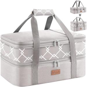 imageLifewit Insulated Double Casserole Carrier Thermal Lunch Tote for Potluck Parties Picnic Beach Fits 9 x 13 Inches Casserole Dish Expandable by Mid Zipper GreyGreygeometric