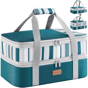 imageLifewit Insulated Double Casserole Carrier Thermal Lunch Tote for Potluck Parties Picnic Beach Fits 9 x 13 Inches Casserole Dish Expandable by Mid Zipper GreyGreen