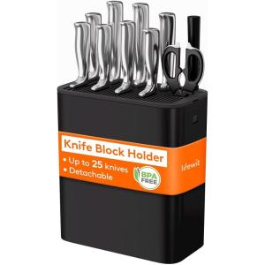 imageLifewit Knife Block without Knives Large Plastic Universal Knife Block Holder with Detachable Slots Hold Up to 25 Knives Scissors and Sharpening Rods Kitchen Storage Organizer for Counter Black
