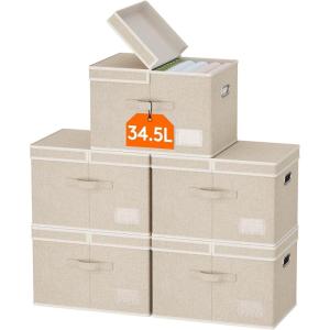 imageLifewit Large Clothes Storage Bins with Lids Fabric Foldable Storage Boxes with Handles Decorative Closet Organizer Stackable Cube Baskets Container for Bedroom Office 2 Packs 345L Beige5