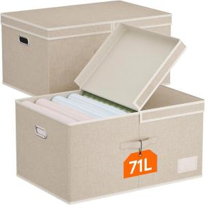 imageLifewit Large Clothes Storage Bins with Lids Fabric Foldable Storage Boxes with Handles Decorative Closet Organizer Stackable Cube Baskets Container for Bedroom Office 2 Packs 345L Beige2