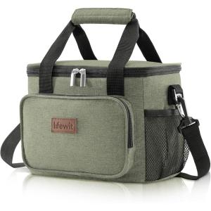 imageLifewit Large Lunch Bag Insulated Lunch Box Soft Cooler Cooling Tote for Adult Men Women Gray 24Can 15LDark Green