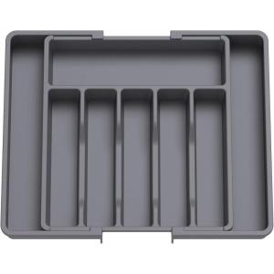 imageLifewit Large Silverware Drawer Organizer Expandable Utensil Tray for Kitchen BPA Free Flatware and Cutlery Holder Adjustable Plastic Storage for Spoons Forks Knives Large BlackDark Gray