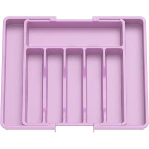imageLifewit Large Silverware Drawer Organizer Expandable Utensil Tray for Kitchen BPA Free Flatware and Cutlery Holder Adjustable Plastic Storage for Spoons Forks Knives Large BlackPurple