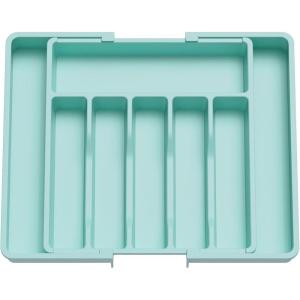 imageLifewit Large Silverware Drawer Organizer Expandable Utensil Tray for Kitchen BPA Free Flatware and Cutlery Holder Adjustable Plastic Storage for Spoons Forks Knives Large BlackTurquoise