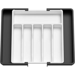 imageLifewit Large Silverware Drawer Organizer Expandable Utensil Tray for Kitchen BPA Free Flatware and Cutlery Holder Adjustable Plastic Storage for Spoons Forks Knives Large BlackWhiteblack