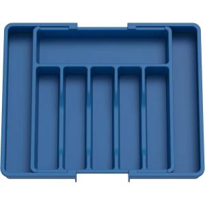 imageLifewit Large Silverware Drawer Organizer Expandable Utensil Tray for Kitchen BPA Free Flatware and Cutlery Holder Adjustable Plastic Storage for Spoons Forks Knives Large BlackDark Blue