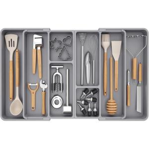 imageLifewit Large Utensil Organizer for Kitchen Drawer Expandable 214 to 36 Inches Wide Adjustable Cooking Silverware Tray Bamboo Cutlery Flatware Holder Spatula Tool Gadget Storage Divider NaturalGray