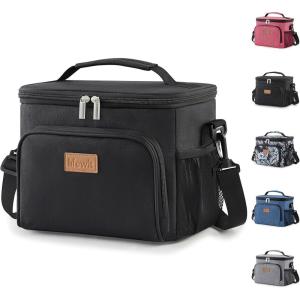imageLifewit Reusable Insulated Lunch Bag for Men Lunch Box Women Portable Cooler Freezable Soft Lunchbox Leakproof with Adjustable Shoulder Strap for Adult for Work Picnic or Travel Black 9LBlack