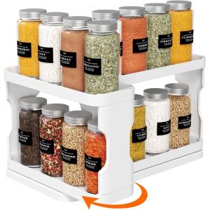 imageLifewit Spice Rack Organizer for Cabinet Slide ampamp Rotate Spice Organizer Double 3tier Adjustable Shelves with Fence ampamp NonSkid Pad Seasoning Medicine Organization 92quot H x 61quot W x 114quot D White