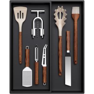 imageLifewit Utensil Drawer Organizer Expendable Cooking Silverware Tray for Kitchen Drawer Adjustable Cutlery Flatware Holder Plastic Spatula Tools and Gadgets Storage Divider 4 Compartments BlackBlack