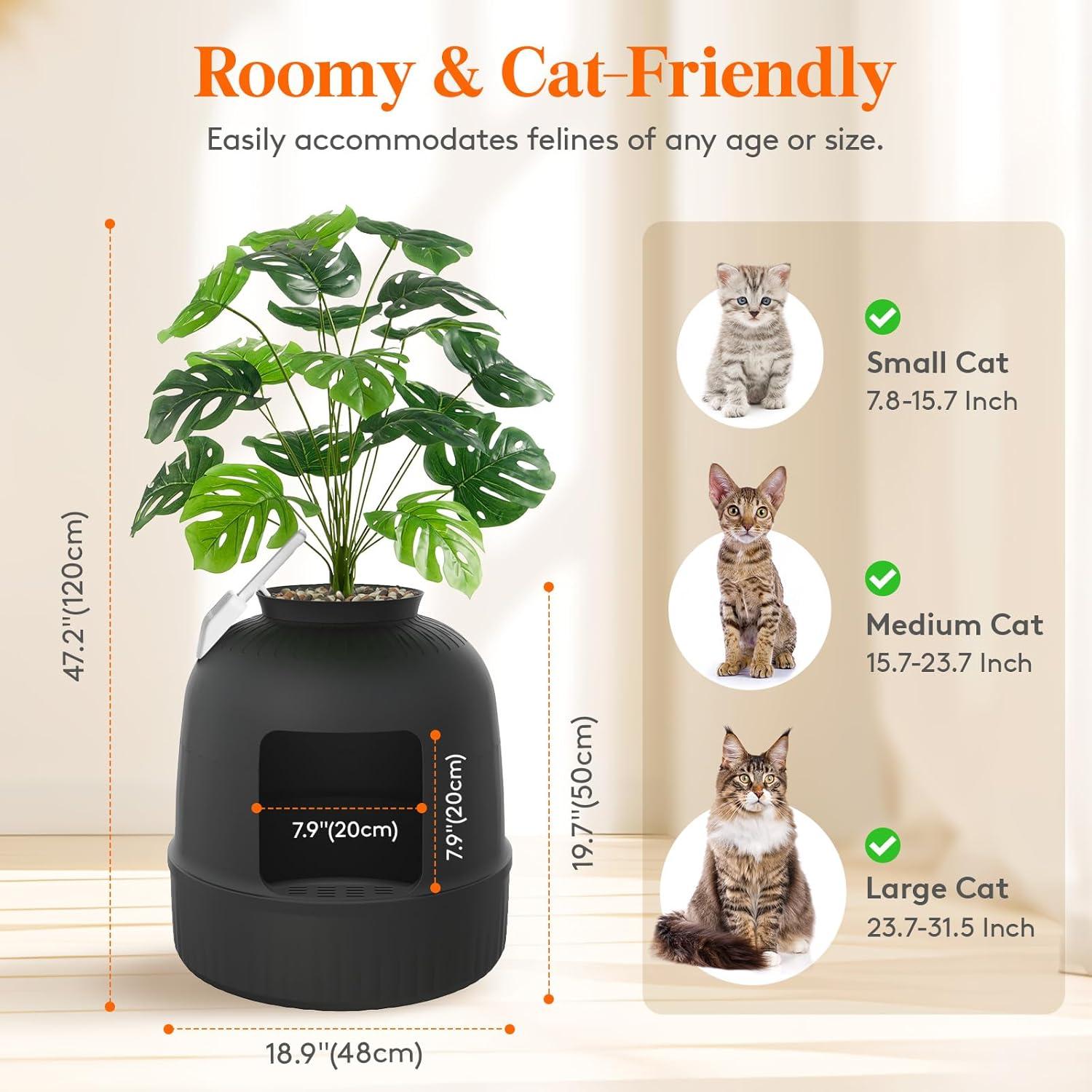 imageLifewit Litter Box Cat with Faux Plant ampamp Scoop Hidden Enclosure Litter Tray with Odor Control ampamp Carbon Filter in Living Room Bedroom Corner BlackBlack