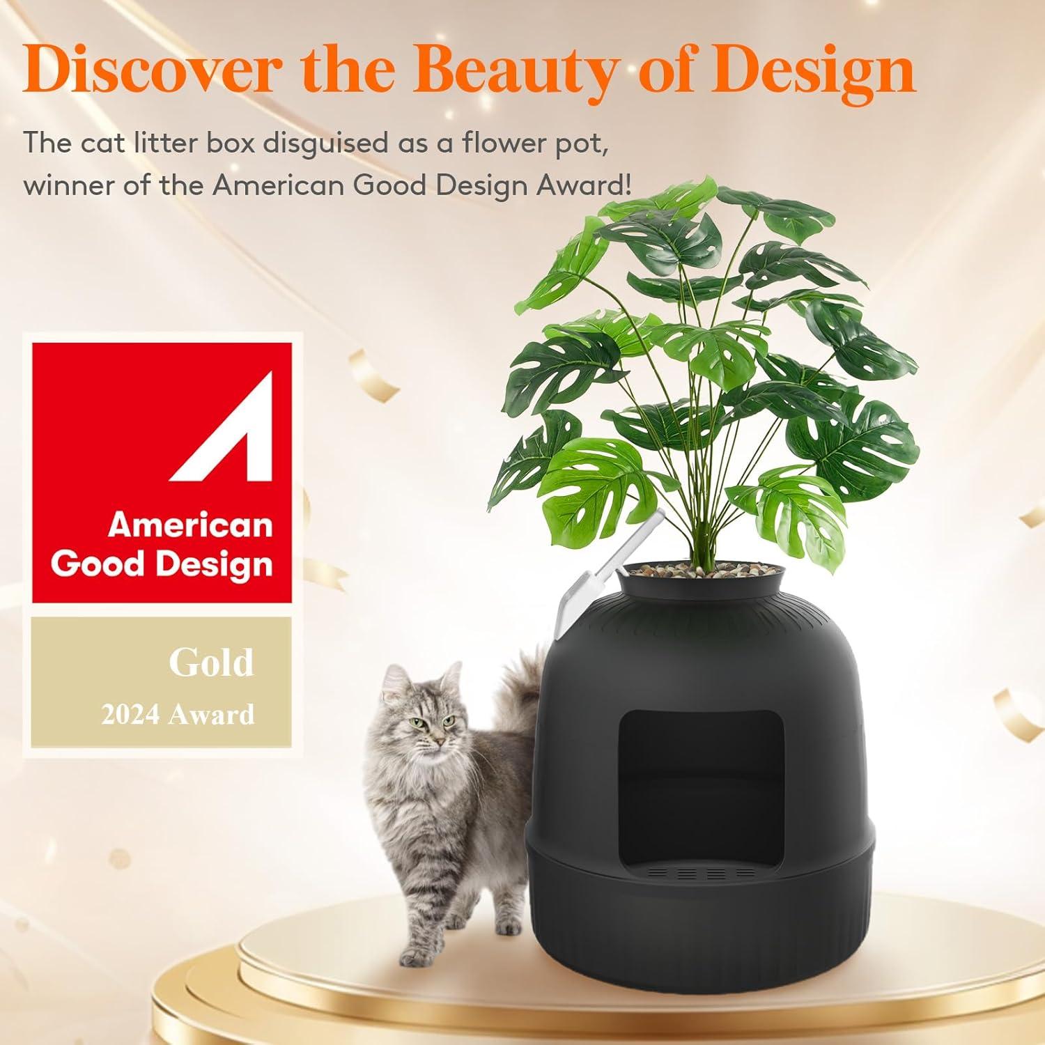 imageLifewit Litter Box Cat with Faux Plant ampamp Scoop Hidden Enclosure Litter Tray with Odor Control ampamp Carbon Filter in Living Room Bedroom Corner BlackBlack