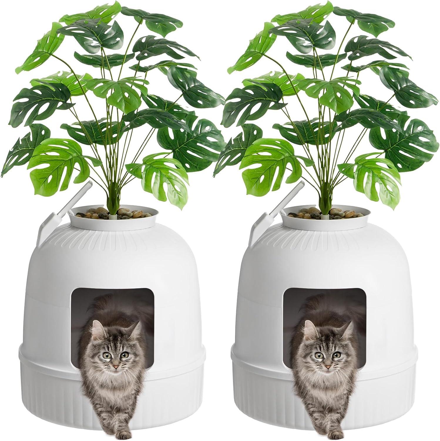 imageLifewit Litter Box Cat with Faux Plant ampamp Scoop Hidden Enclosure Litter Tray with Odor Control ampamp Carbon Filter in Living Room Bedroom Corner BlackWhite