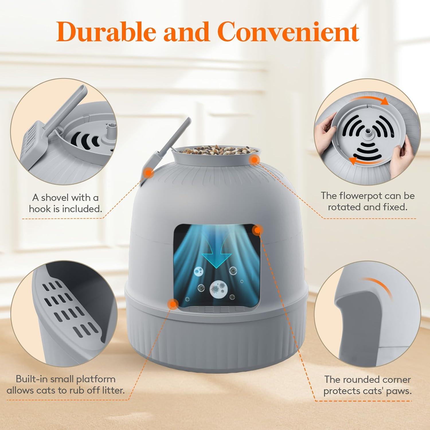 imageLifewit Litter Box Cat with Faux Plant ampamp Scoop Hidden Enclosure Litter Tray with Odor Control ampamp Carbon Filter in Living Room Bedroom Corner BlackGrey