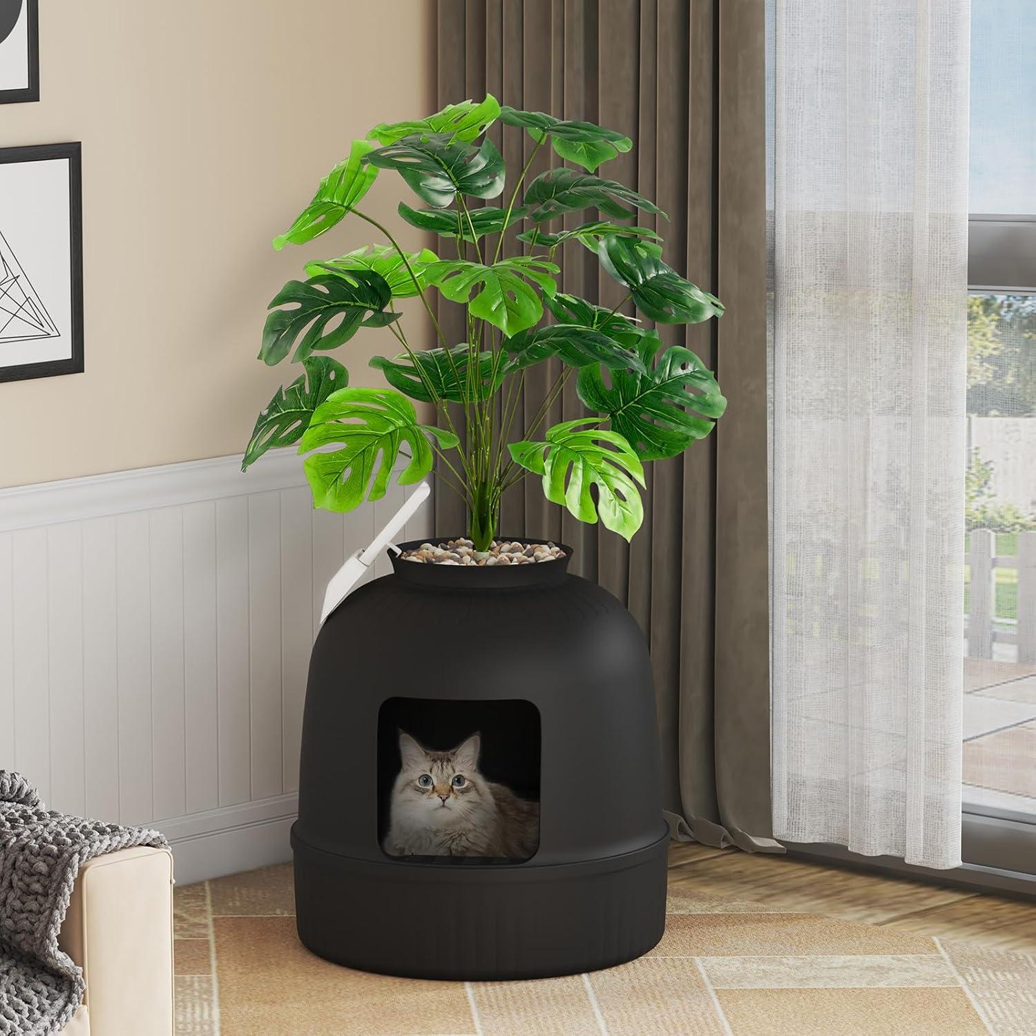 imageLifewit Litter Box Cat with Faux Plant ampamp Scoop Hidden Enclosure Litter Tray with Odor Control ampamp Carbon Filter in Living Room Bedroom Corner BlackBlack